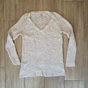 Aeropostale Beige Open Knit V-Neck High Low Hem Pullover Sweater Women’s L
